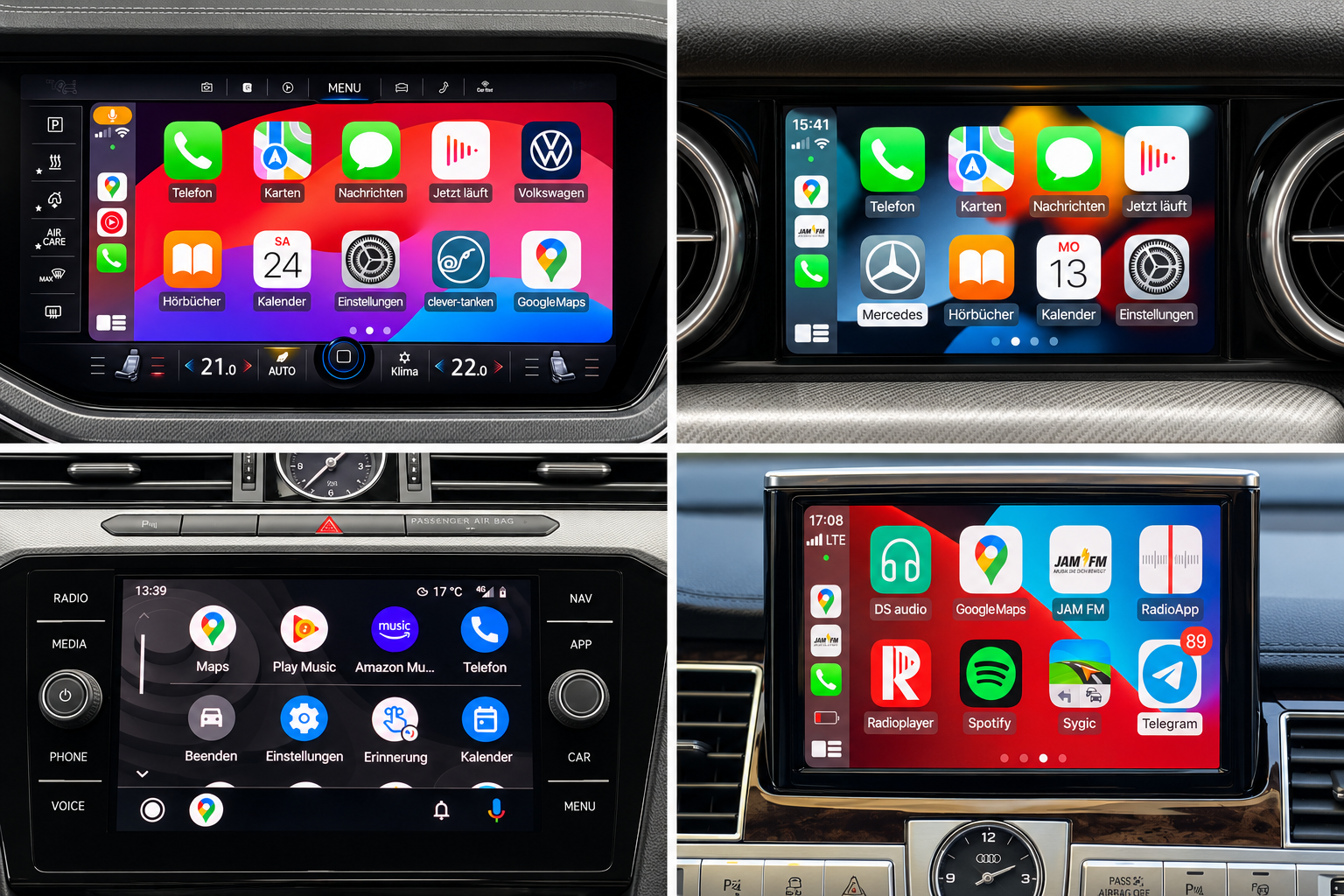 Apple CarPlay und Android Auto – Beispiele der Smartphone-Integration auf Fahrzeugdisplays