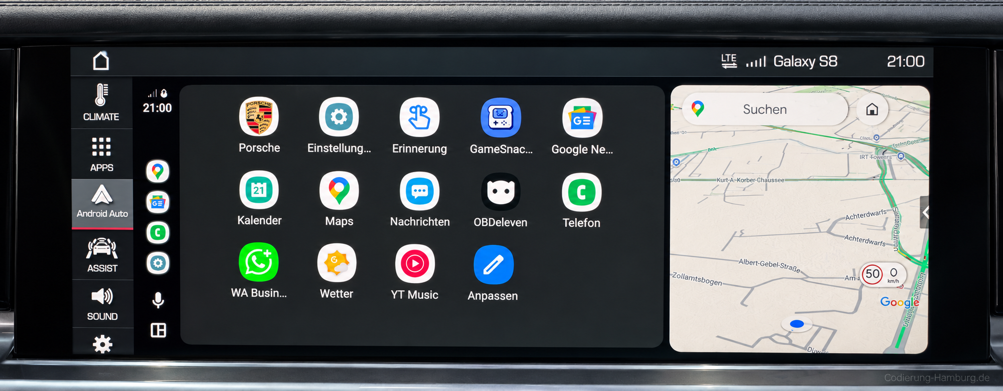 Android Auto auf dem Fahrzeugdisplay im Porsche-Cockpit