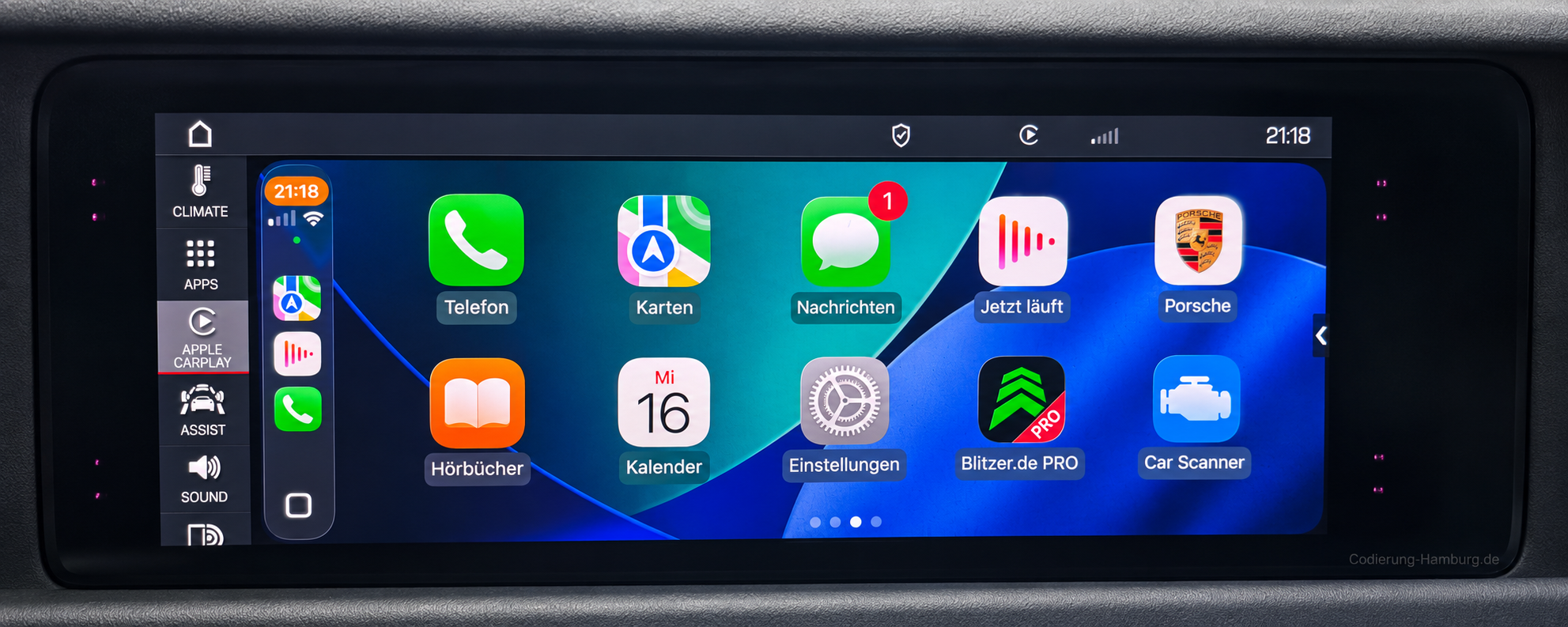 Apple CarPlay auf dem Fahrzeugdisplay im Porsche-Cockpit